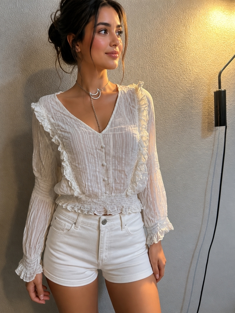 Elegant White Lace Trim Blouse